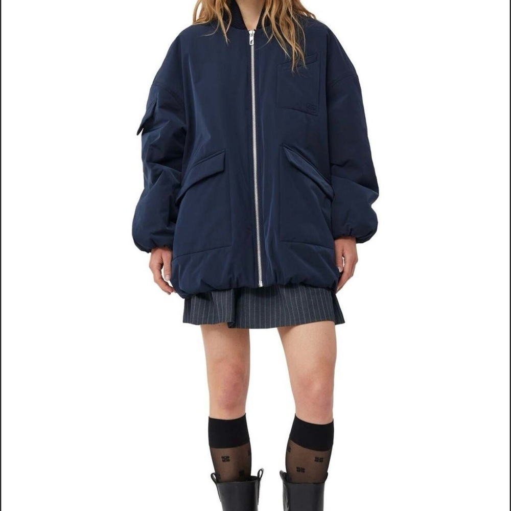 Ganni Oversized Navy Bomber Jacket Danish Chic